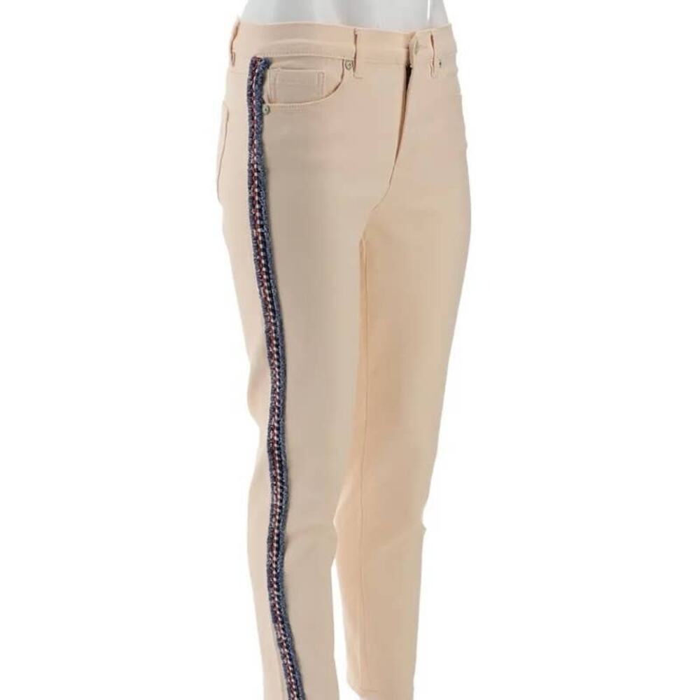 SKU 1620 Diane Gilman DG2 Stretch Boucle Stripe Skinny Jean Cream 24W NWT